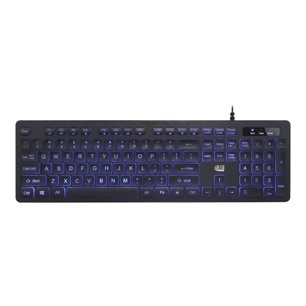 Adesso Large Print Illuminated Desktop Keyboard - Cable Connectivity - USB Interface - LED - 104 Key(s) - English (US) - AKB-139EB MPN:AKB-139EB