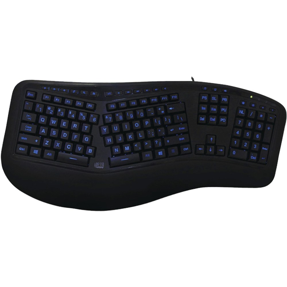 Adesso Tru-Form 150 3-Color Illuminated Ergonomic Keyboard, Black, AKB-150EB MPN:AKB-150EB