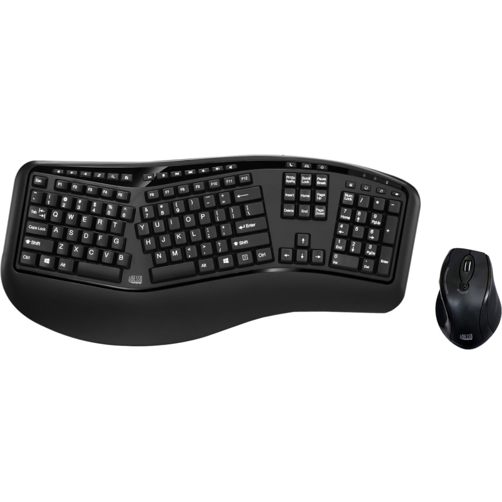 Adesso Tru-Form Media 1500 Wireless Ergonomic Keyboard & Laser Mouse, Black MPN:WKB-1500GB