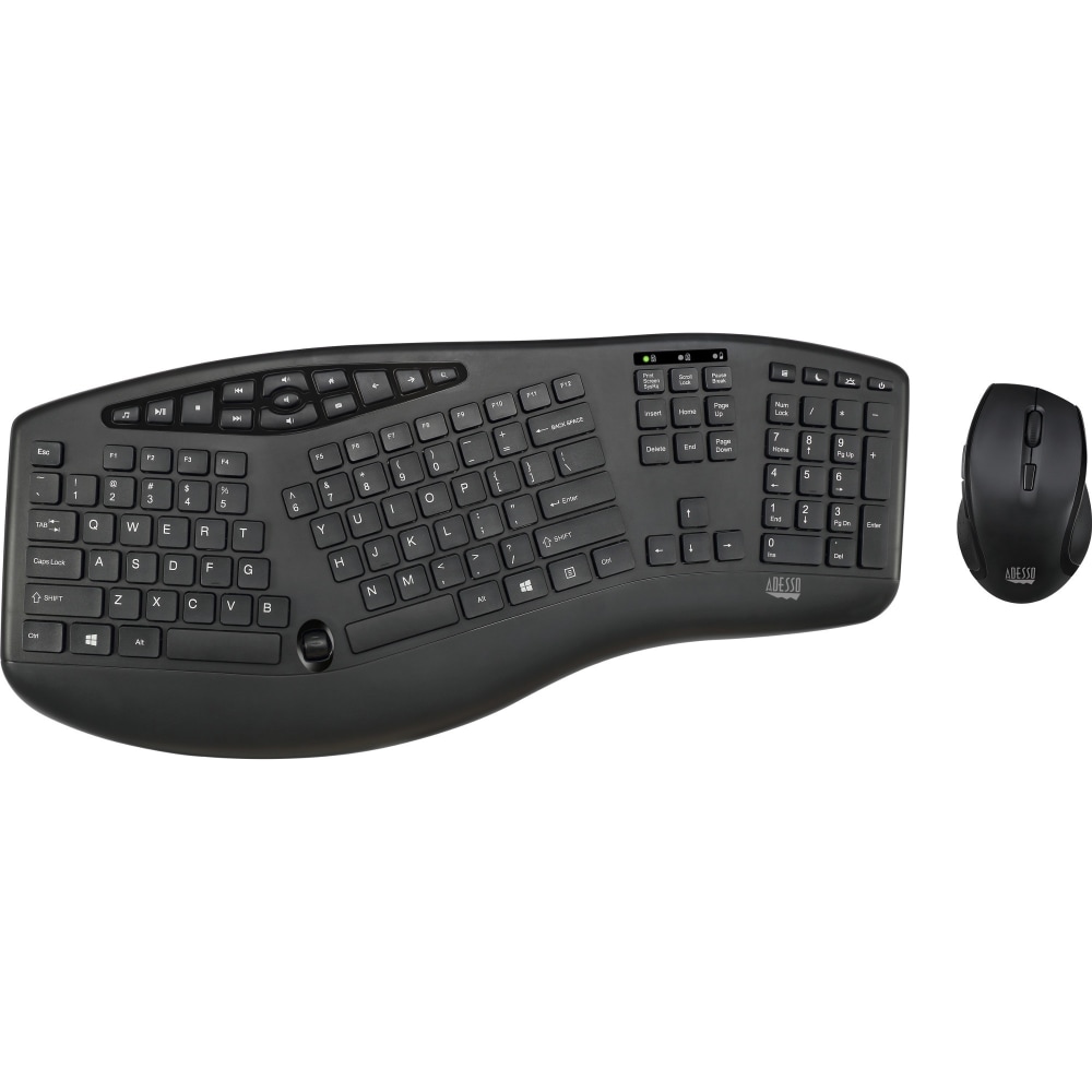 Adesso TruForm Media 1600 Wireless Ergonomic Keyboard and Optical Mouse Combo MPN:WKB-1600CB