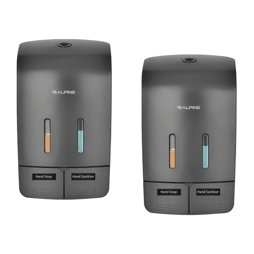 Alpine Wall-Mounted Dual Soap/Hand Sanitizer Dispensers, 9-13/16inH x 5-3/4inW x 3-3/4inD, Gray, Pack Of 2 Dispensers MPN:ALP426-GRY-2PK