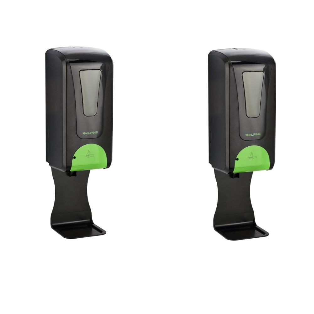 Alpine Industries 1200 mL Wall Mount Automatic Foam Hand Sanitizer Dispensers With Drip Trays, Black, Pack Of 2 Dispensers MPN:ALP430-F-T-BLK-2PK