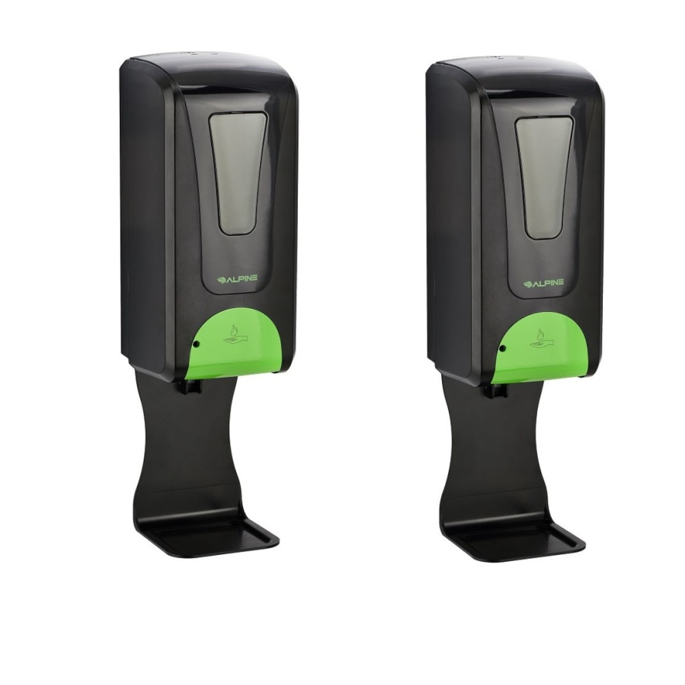Alpine Industries 1200 mL Wall Mount Automatic Gel Hand Sanitizer Dispensers With Drip Trays, Black, Set Of 2 Dispensers MPN:ALP430-L-T-BLK-2PK