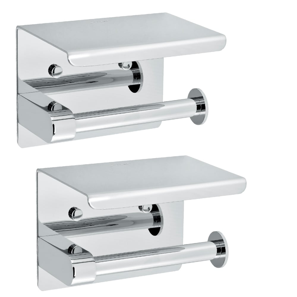 Alpine Single Toilet Paper Holders With Shelf Storage Racks, 3-15/16in x 5-1/2in x 3-13/16in, Chrome, Pack Of 2 Holders MPN:ALP487-1-C-2