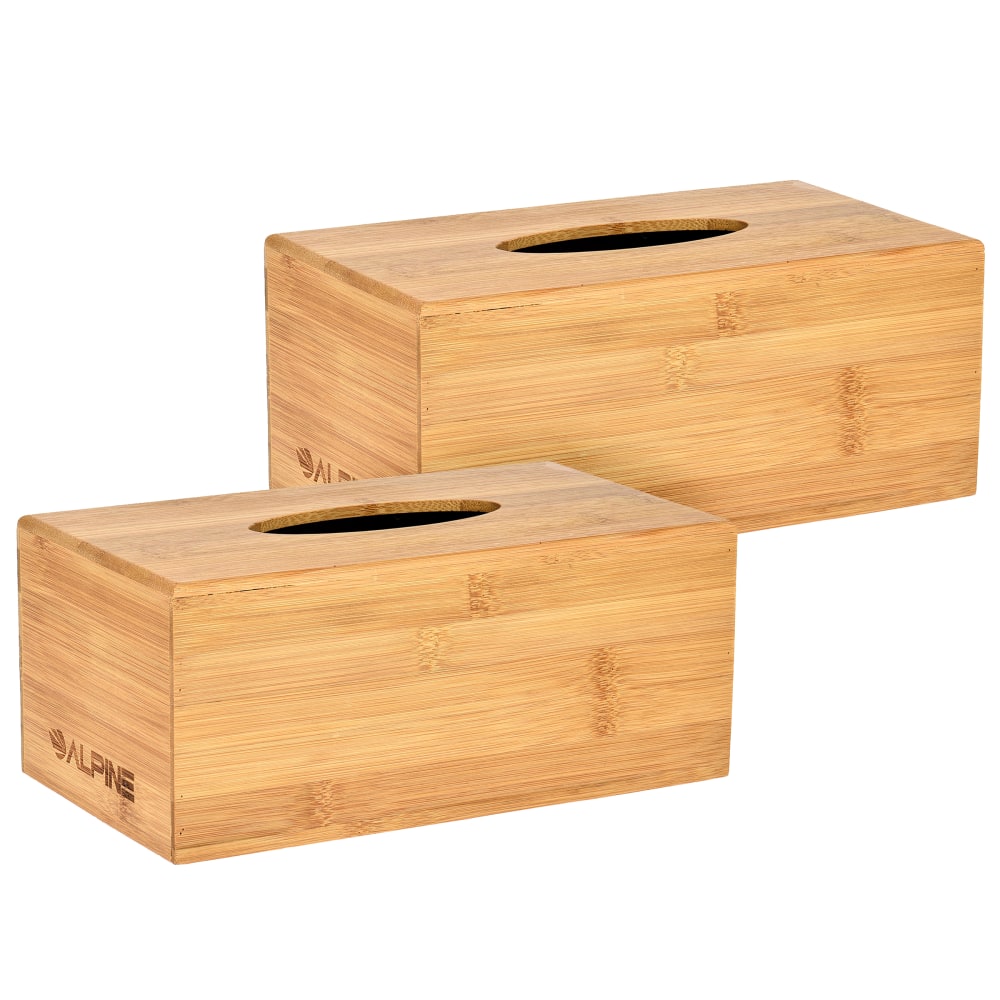 Alpine Wooden Tissue Box Covers, 4-1/2in x 10-1/2in x 6in, Bamboo, Pack Of 2 Covers MPN:ALP406-BMB-2PK