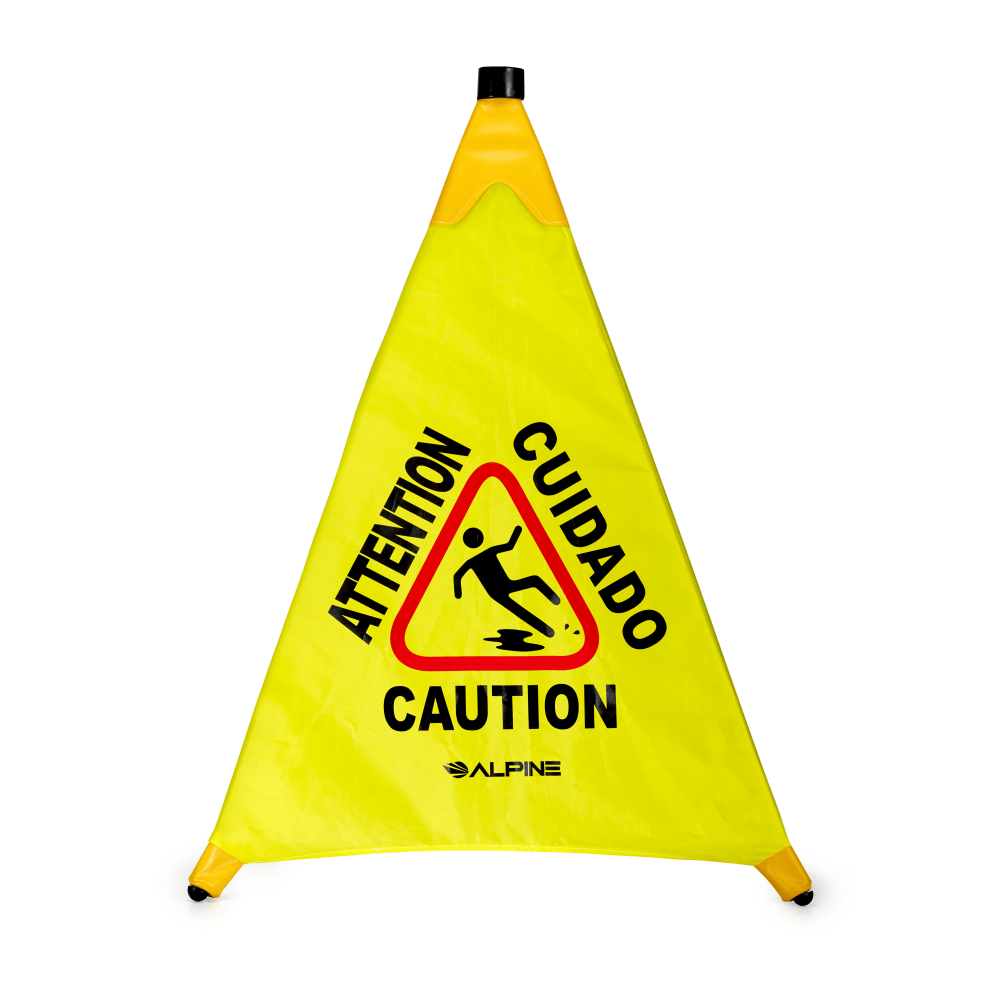 Alpine Industries Multi-Lingual Pop-Up Wet Floor Sign, 32-15/16in x 32-15/16in, Yellow MPN:498-30