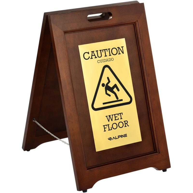 Alpine 2-Sided Bilingual Wet Floor Sign, 24in, Brass MPN:499-BRA