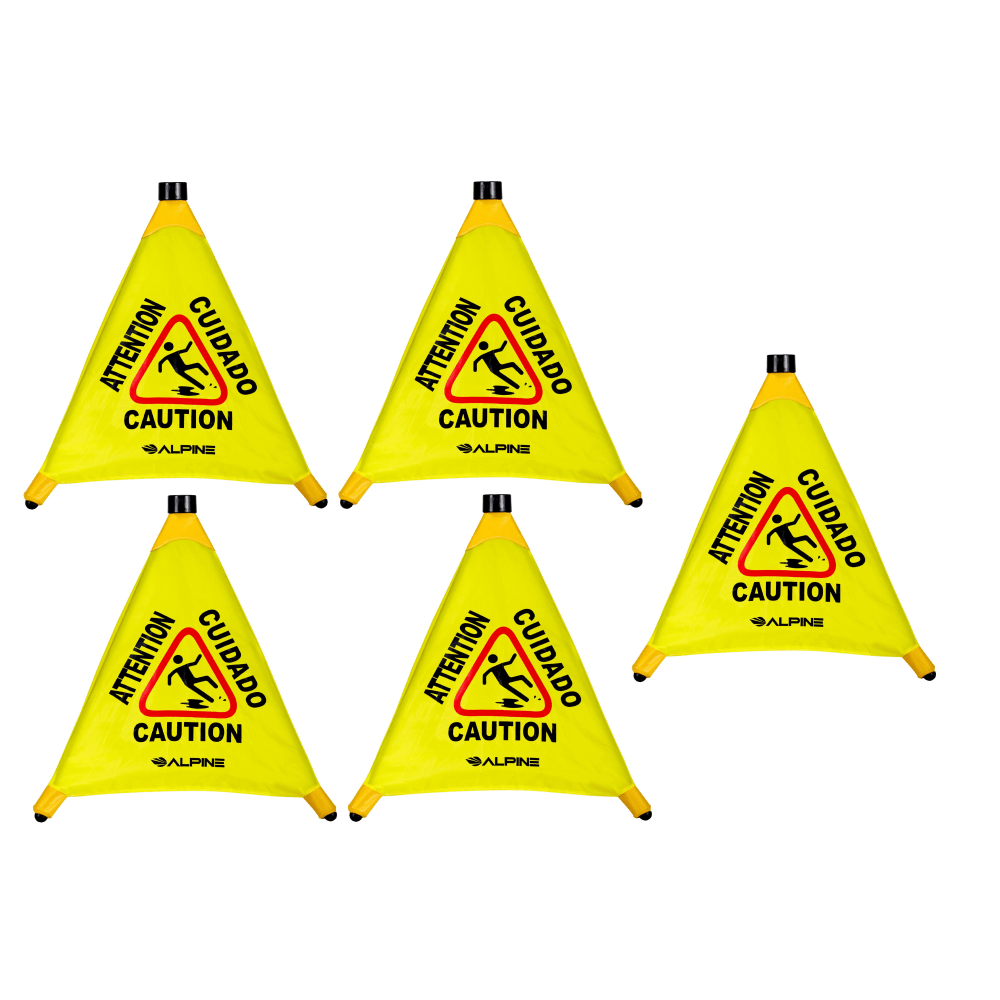 Alpine Industries Multilingual Pop-Up Wet Floor Signs, 22-1/4in x 3in, Yellow, Pack Of 5 Signs MPN:ALP498-20-5PK