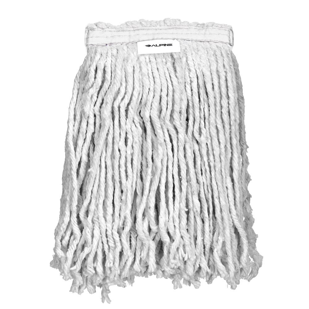 Alpine Industries Cotton Cut-End Mop Heads With 1in Band, 16 Oz, White, Set Of 12 Heads MPN:ALP300-01-1W-12PK