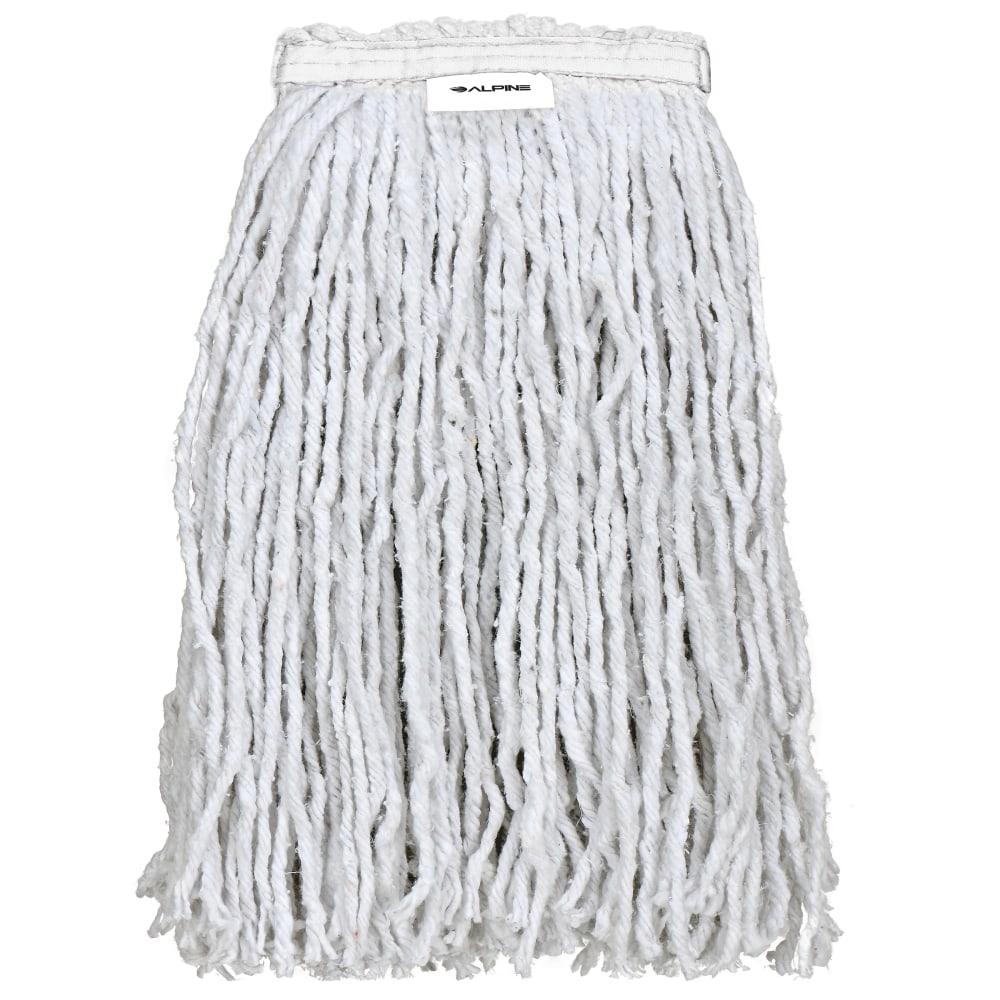 Alpine Industries Cotton Cut-End Mop Heads With 1in Band, 24 Oz, White, Set Of 12 Heads MPN:ALP300-02-1W-12PK