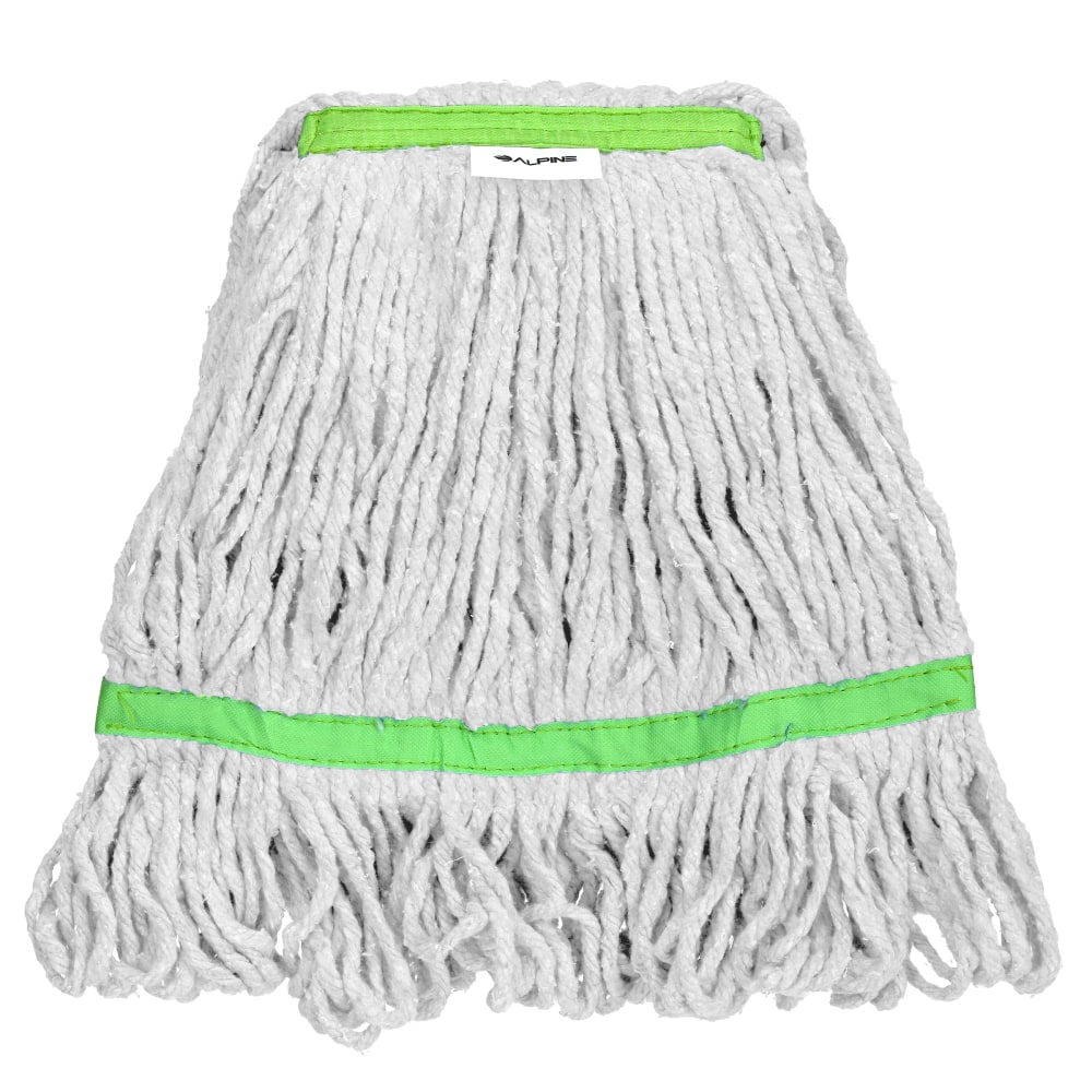 Alpine Industries Cotton Loop-End Mop Heads With 1in Head And Tail Bands, 24 Oz, White/Green, Set Of 12 Heads MPN:ALP301-02-1G-12PK
