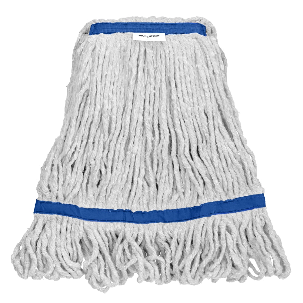 Alpine Industries Cotton Loop-End Mop Heads With 1in Head And Tail Bands, 32 Oz, White/Blue, Set Of 12 Heads MPN:ALP301-03-1B-12PK
