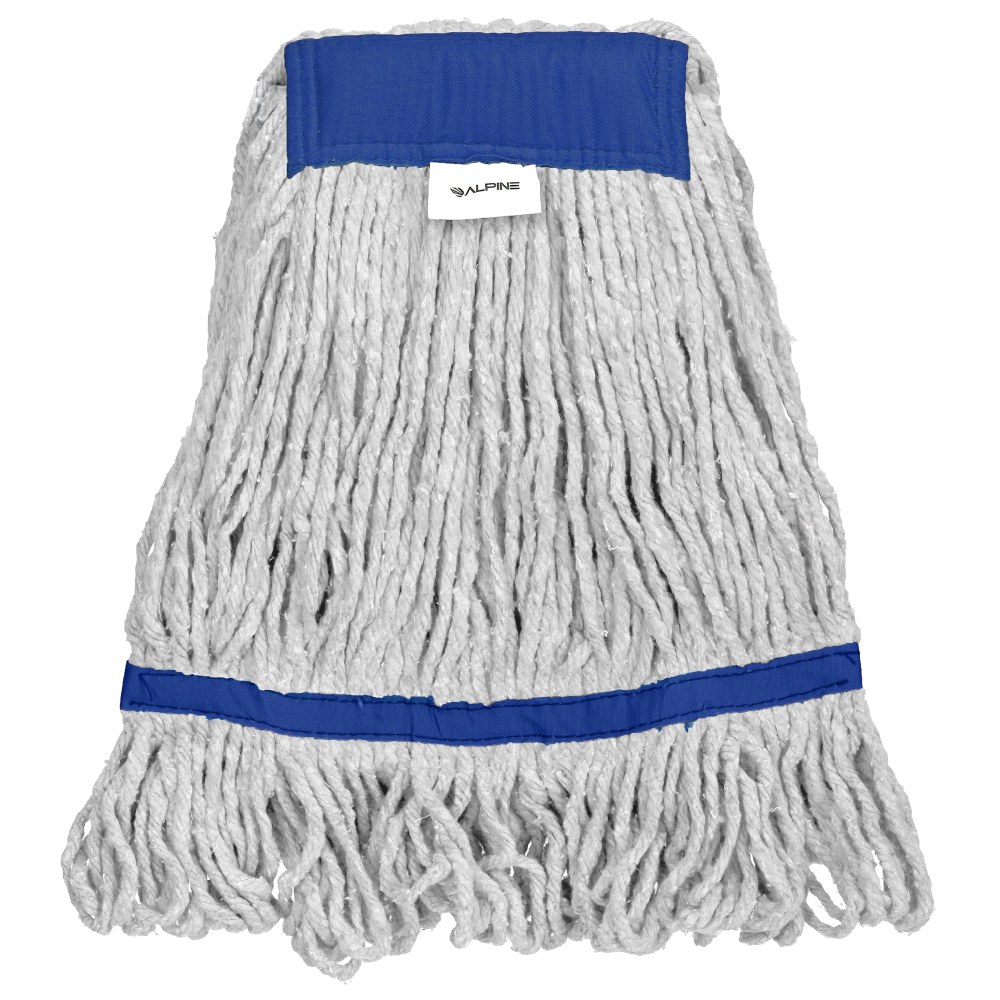 Alpine Industries Cotton Loop-End Mop Heads With 5in Head And Tail Bands, 32 Oz, White/Blue, Set Of 12 Heads MPN:ALP301-03-5B-12PK