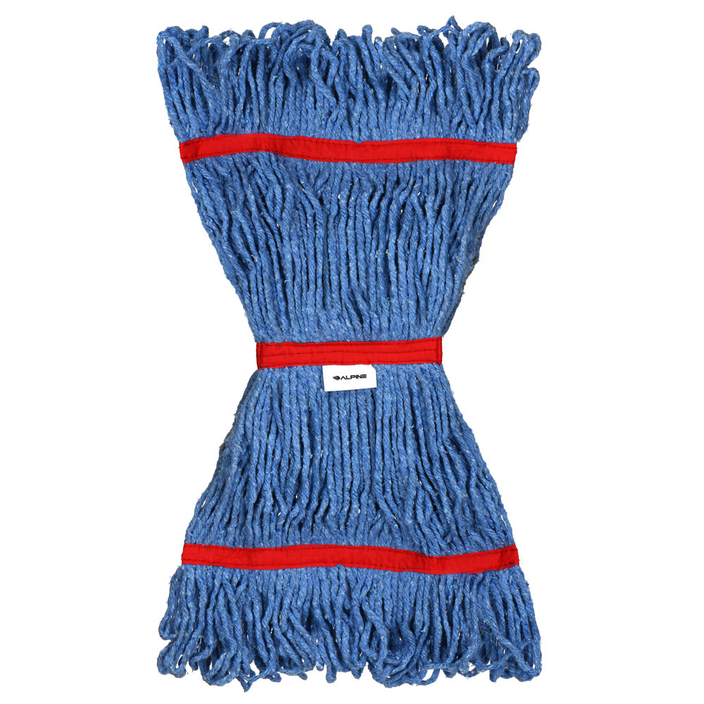 Alpine Industries Cotton Loop-End Mop Heads With 1in Head And Tail Bands, 16 Oz, Blue/Red, Set Of 12 Heads MPN:ALP302-01-1R-12PK