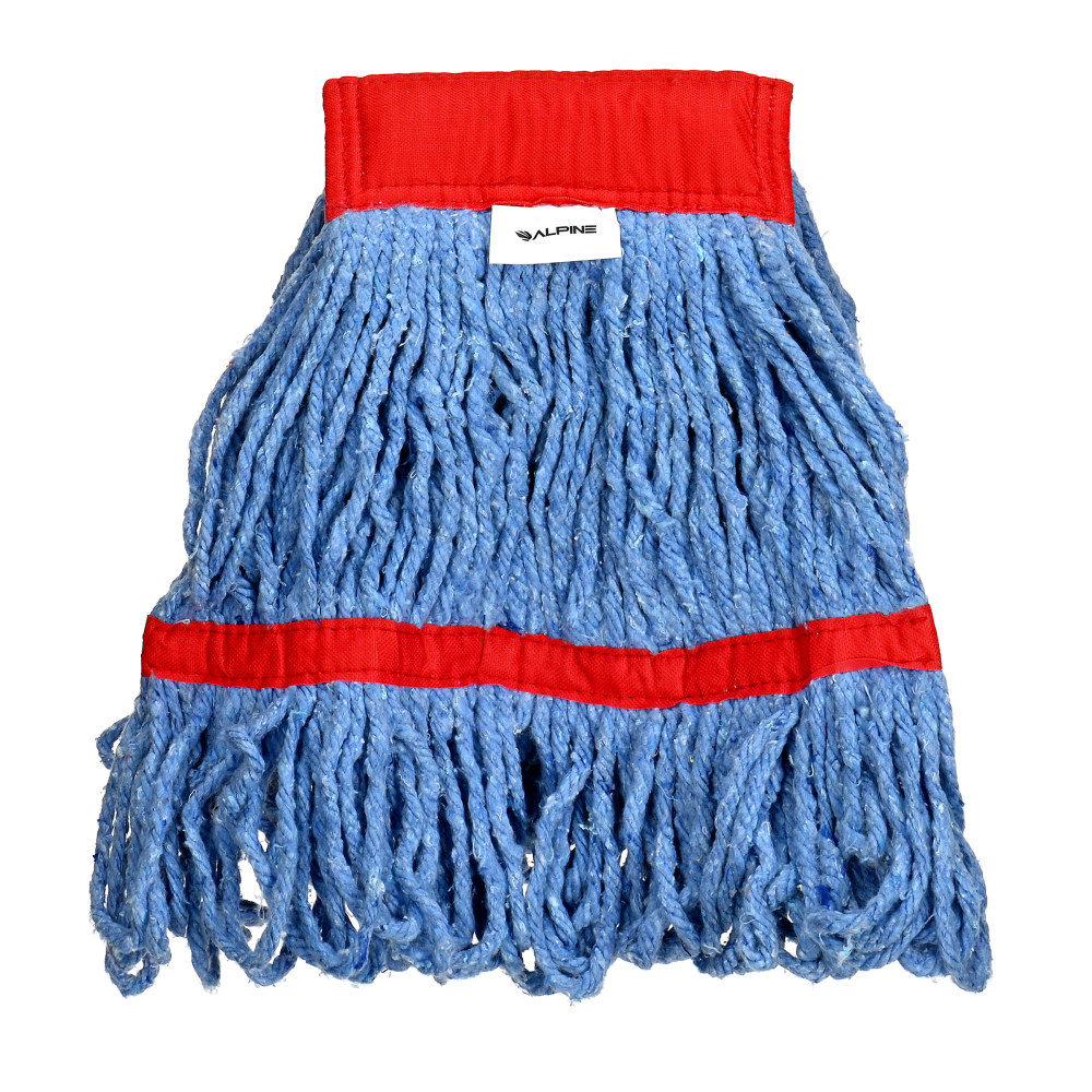 Alpine Industries Cotton Loop-End Mop Heads With 5in Head And Tail Bands, 16 Oz, Blue/Red, Set Of 12 Heads MPN:ALP302-01-5R-12PK
