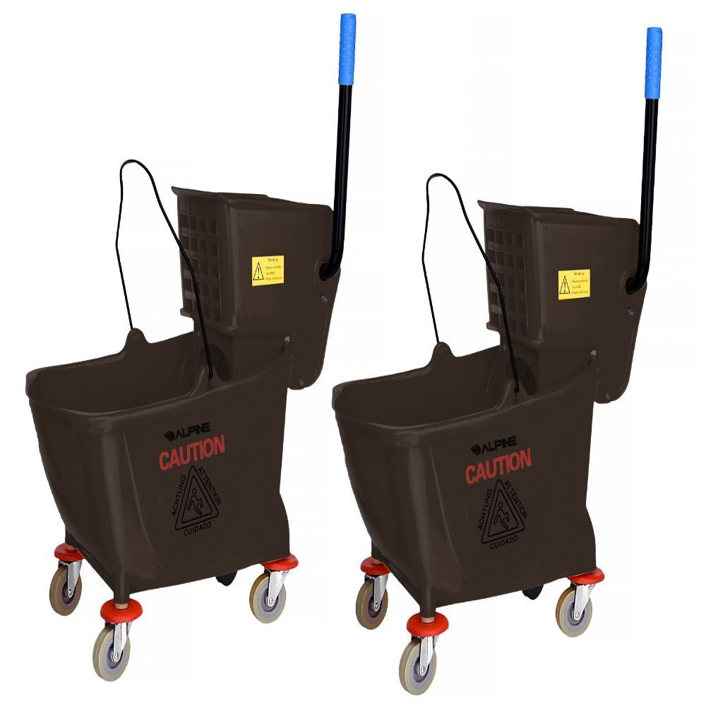 Alpine Industries 36-Quart PVC Mop Buckets With Side Wringers, 34in x 15in, Brown, Pack Of 2 Buckets MPN:ALP462-BRN-2PK