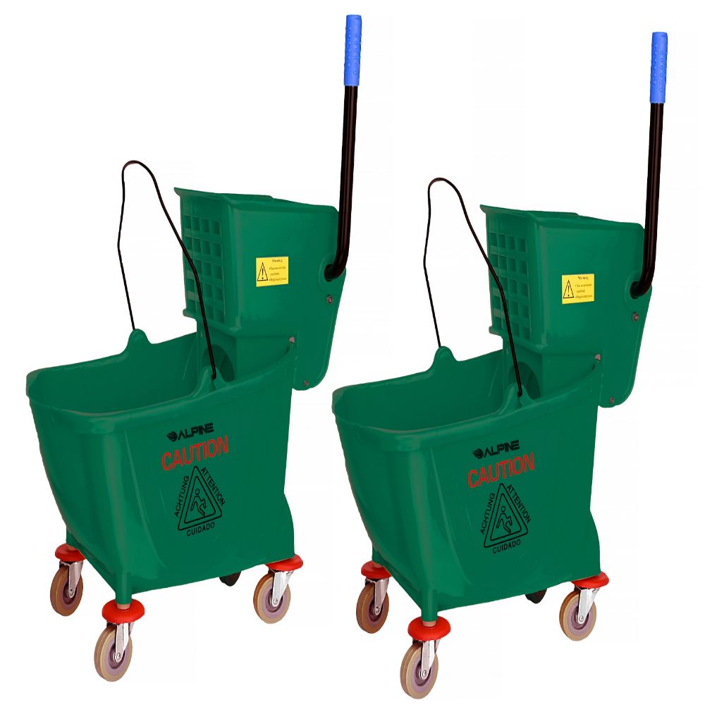 Alpine Industries 36-Quart PVC Mop Buckets With Side Wringers, 34in x 15in, Green, Pack Of 2 Buckets MPN:ALP462-GRN-2PK