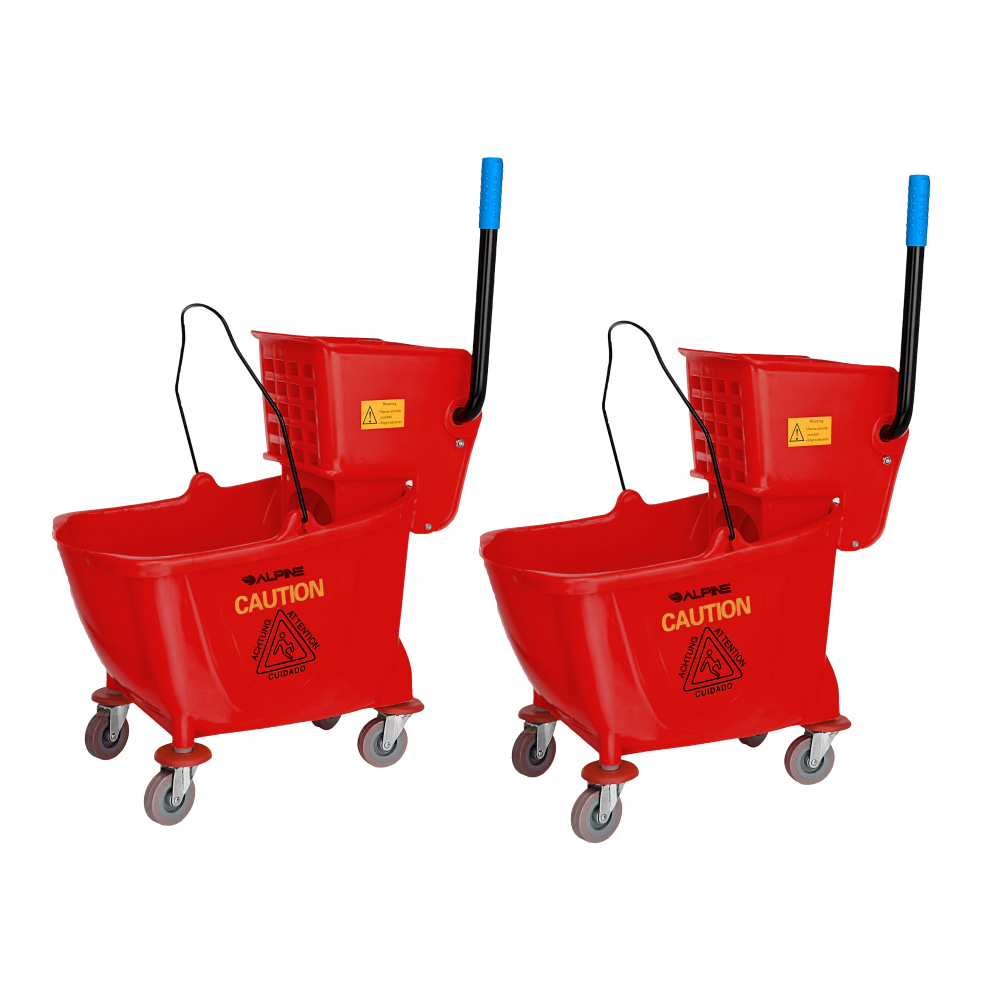Alpine Industries 36-Quart PVC Mop Buckets With Side Wringers, 34in x 15in, Red, Pack Of 2 Buckets MPN:ALP462-RED-2PK
