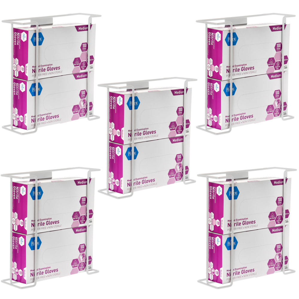 Alpine Double-Box Wire Glove Dispensers, 10-1/2inH x 10-3/4inW x 3-13/16inD, White, Set Of 5 Dispensers MPN:ALP485-02-WHI-5PK