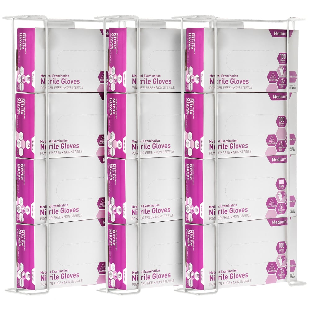 Alpine Quadruple-Box Wire Glove Dispensers, 20inH x 10-3/4inW x 3-13/16inD, White, Pack Of 3 Dispensers MPN:ALP485-05-WHI-3PK