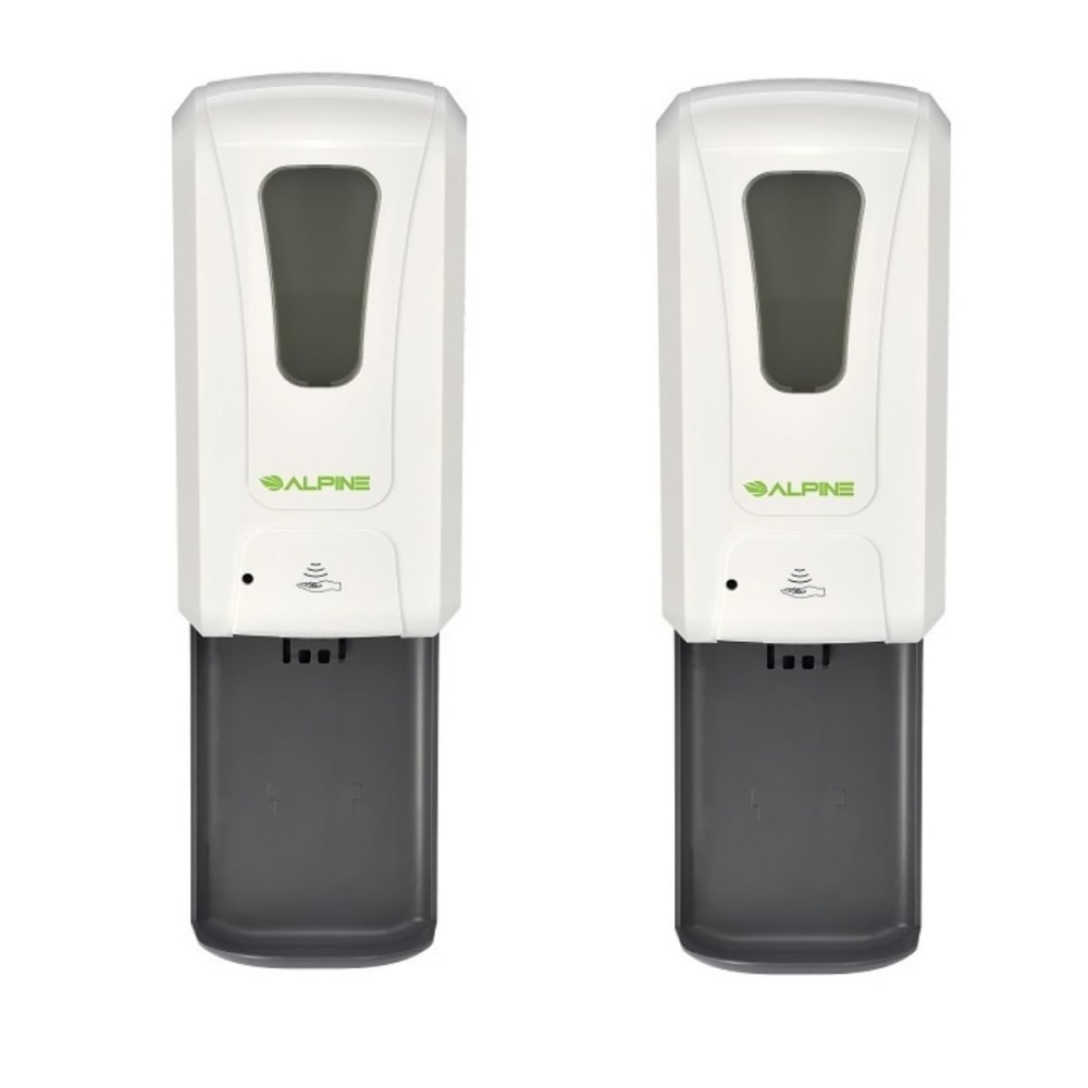 Alpine Industries 1200 mL Wall Mount Automatic Foam Hand Sanitizer Soap Dispensers With Drip Trays, White, Pack Of 2 Dispensers MPN:ALP430-F-T-2PK