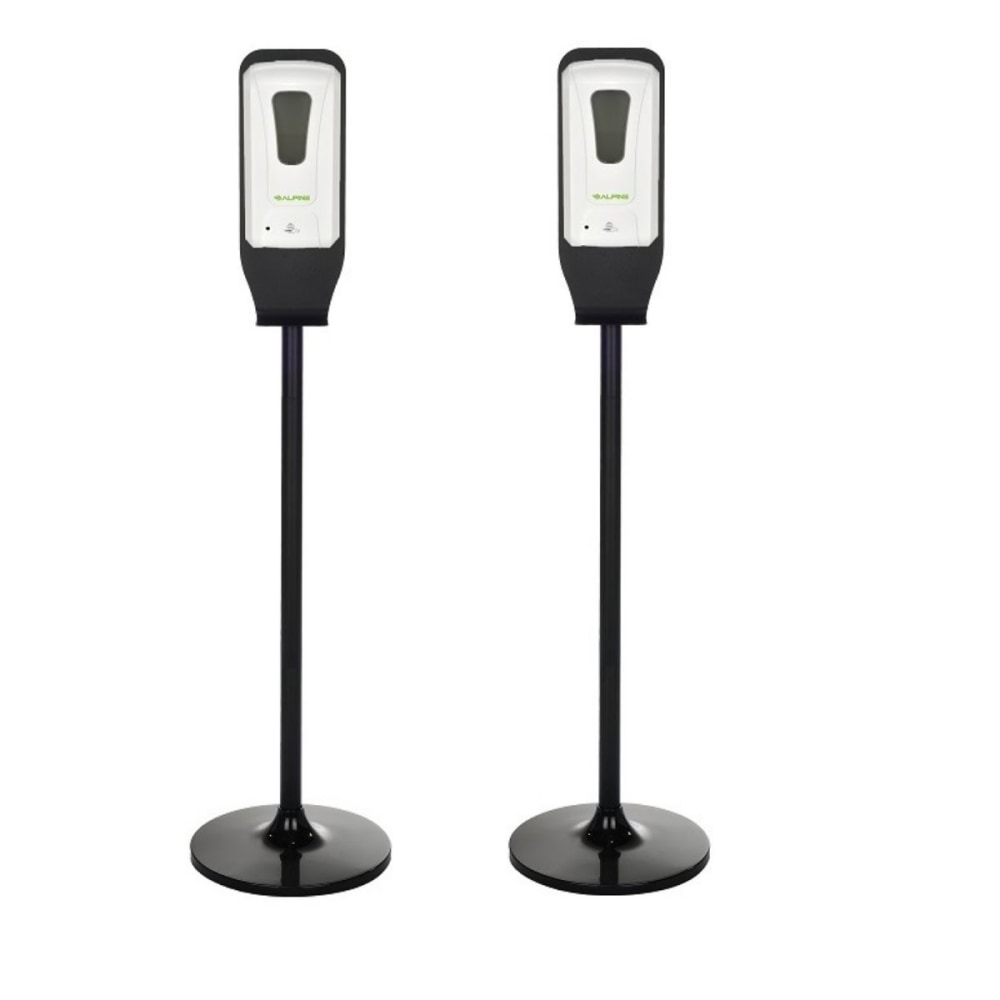 Alpine Industries 1200 mL Wall Mount Automatic Gel Hand Sanitizer Soap Dispensers With Floor Stands, White, Pack Of 2 Dispensers MPN:ALP430-L-S-2PK