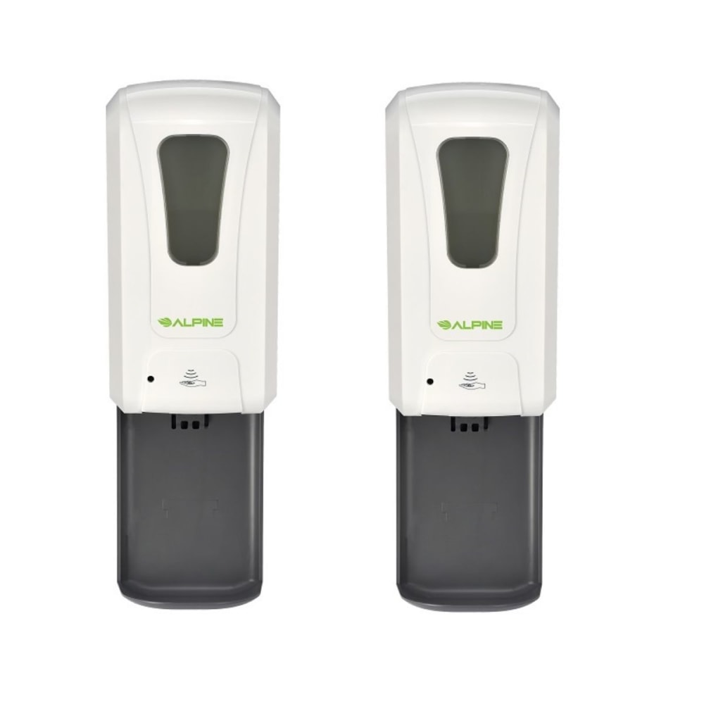 Alpine Industries 1200 mL Wall Mount Automatic Gel Hand Sanitizer Soap Dispensers With Drip Trays, White, Set Of 2 Dispensers MPN:ALP430-L-T-2PK