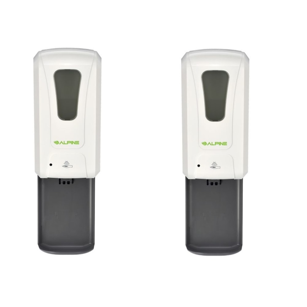 Alpine Industries 1200 mL Wall Mount Automatic Liquid Soap And Hand Sanitizer Dispensers With Drip Trays, White, Pack Of 2 Dispensers MPN:ALP430-S-T-2PK