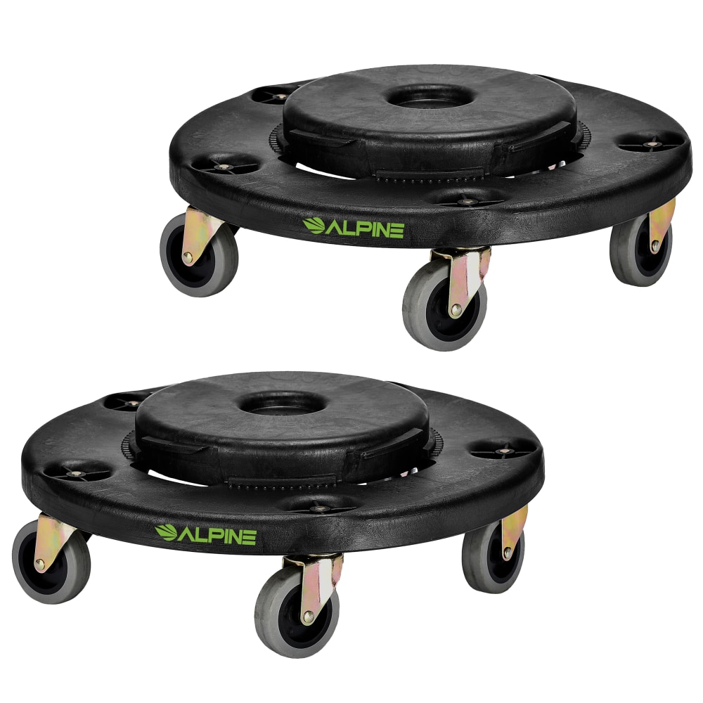 Alpine Large Round Trash Can Dollies, 6-1/8inH x 17-15/16inW x 17-15/16inD, Black, Pack Of 2 Dollies MPN:ALP471-32-DOLLY-2PK