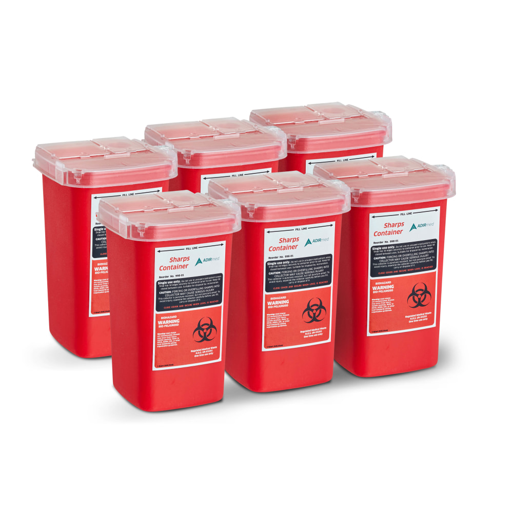 Alpine AdirMed Sharps & Needle Disposal Containers, 1-Quart, Red, Pack Of 6 Containers MPN:ADI998-01-06