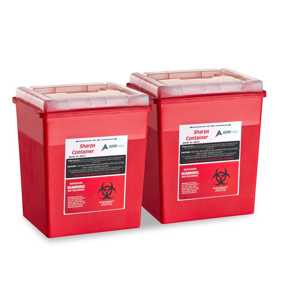 Alpine AdirMed Sharps Containers With Flip-Open Lids, 8-Quart, Red, Pack Of 2 Containers MPN:ADI998-03-02