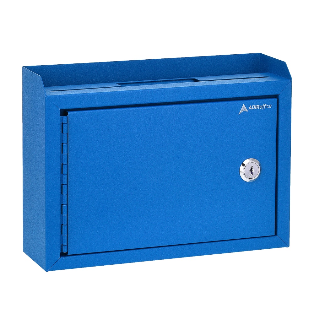 Alpine AdirOffice Medium Size Steel Multi-Purpose Suggestion Drop Box, 7-1/2inH x 9-13/16inW, 3-7/16inD, Blue MPN:ADI631-02-BLU