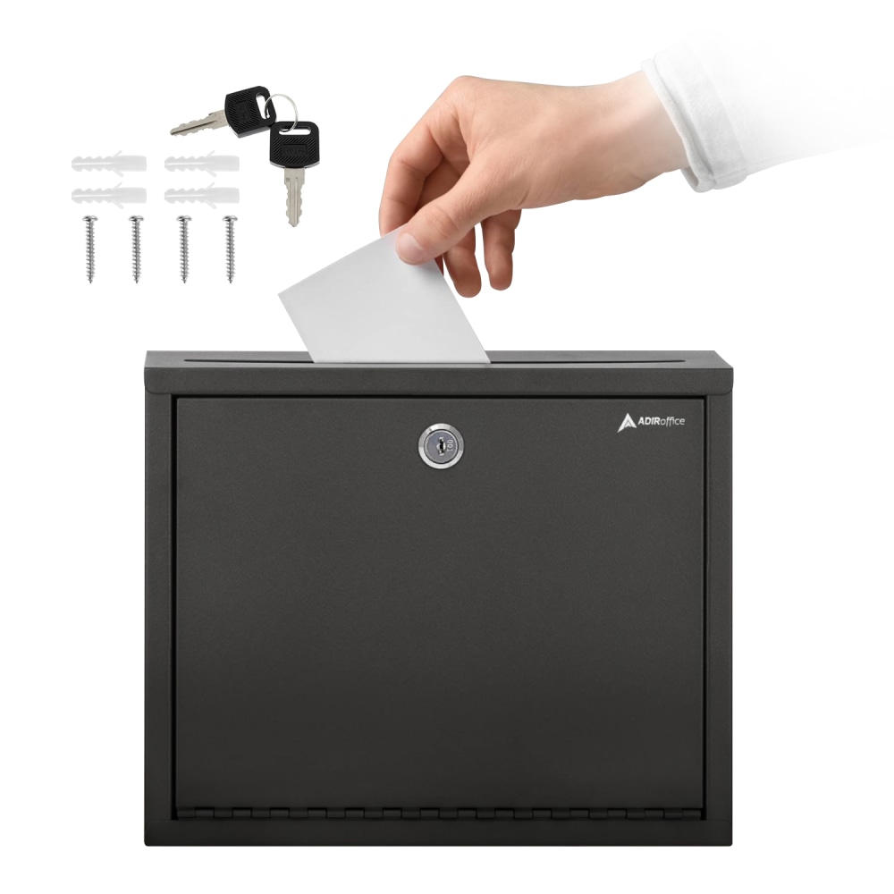 Alpine AdirOffice Large Size Steel Multi-Purpose Drop Box, 10inH x 12inW x 3inD, Black MPN:ADI631-03-BLK