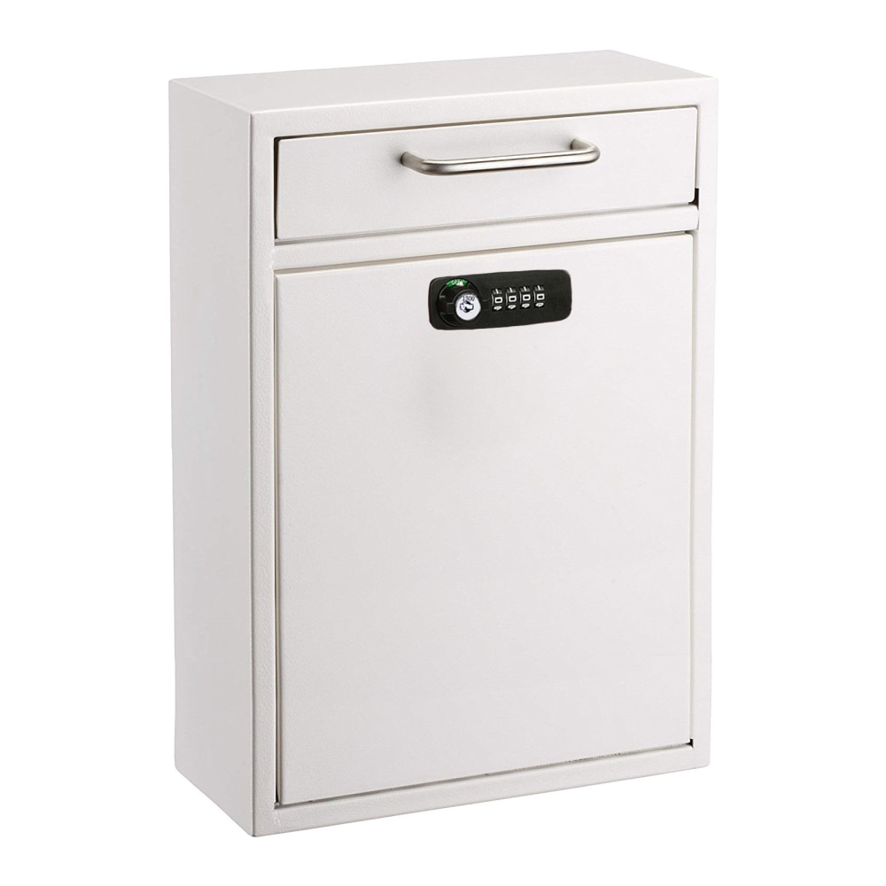 Alpine AdirOffice Large Drop Box Wall Mounted Locking Mail Box With Key And Combination Lock, 16-1/4inH x 11-1/4inW x 4-3/4inD, White MPN:ADI631-04-WHI-KC