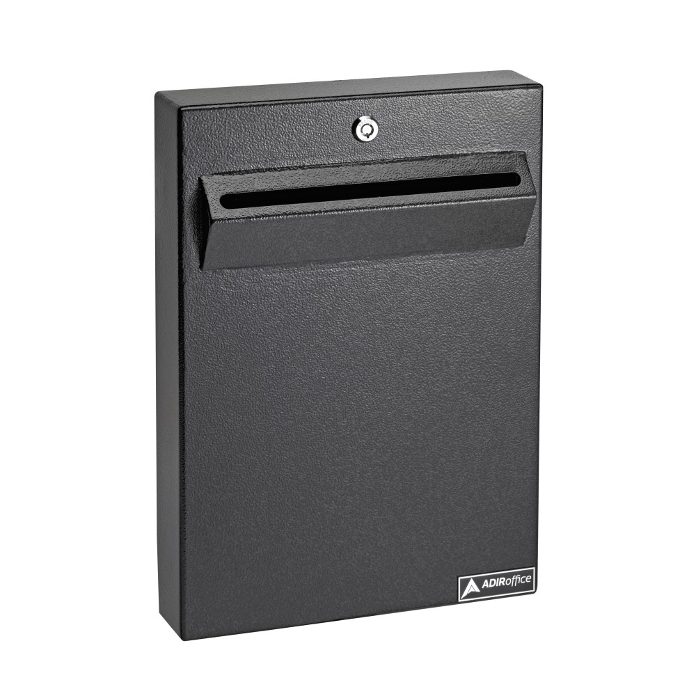 Alpine AdirOffice Large Wall Mounted Weatherproof Steel Drop Box, 16inH x 11inW x 2-7/16inD, Black MPN:ADI631-14-BLK