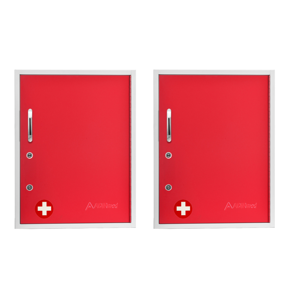 Alpine AdirMed Dual Lock Surface-Mount Medical Security Cabinets, 21inH x 16inW x 6inD, Red, Pack Of 2 Cabinets MPN:ADI999-06-RED-2PK