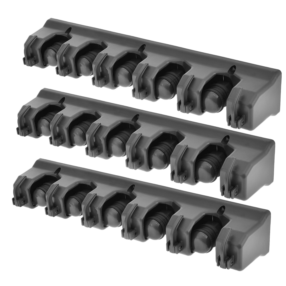 Alpine 5-Hook Mop And Broom Holders, 15-3/4in x 3-1/3in x 2-1/2in, Gray, Pack Of 3 Holders MPN:ALP498-GRY-3PK
