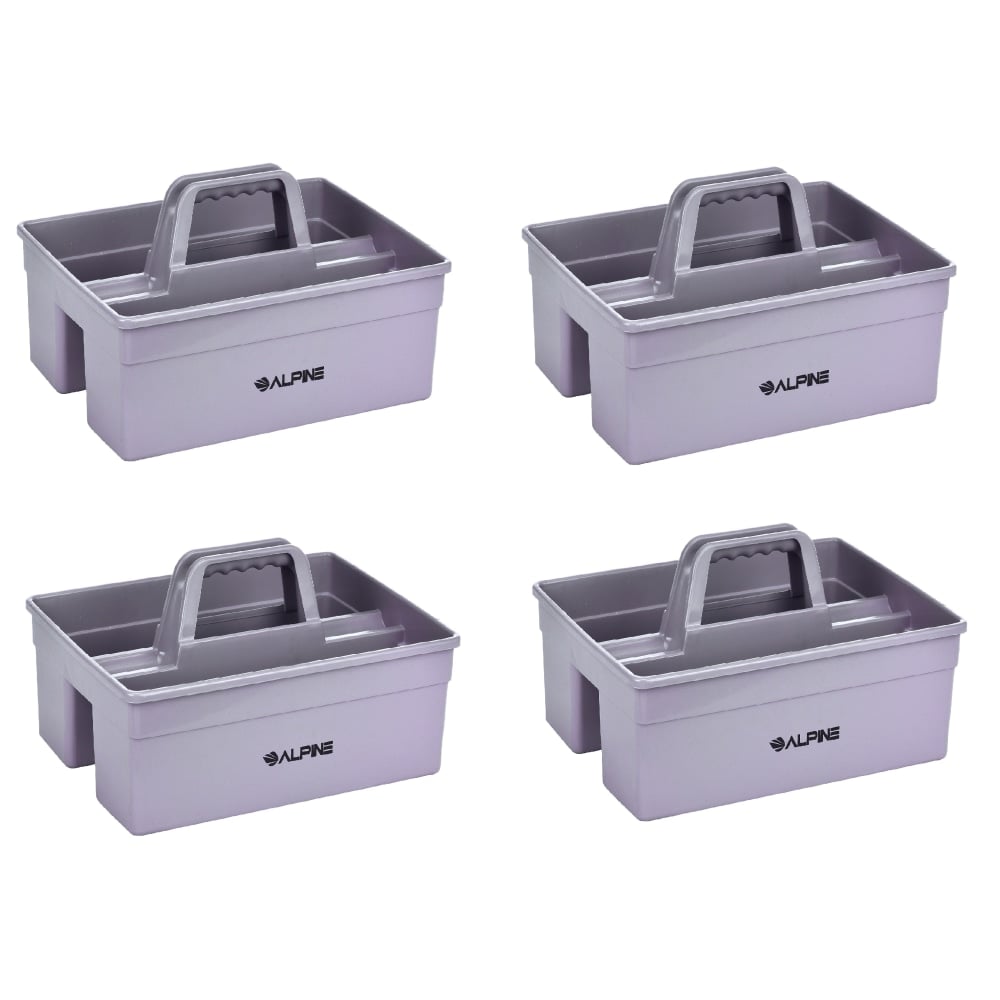 Alpine Plastic Cleaning Caddies, Small 3-Compartment, Gray, Pack Of 4 Caddies MPN:ALP486-S-4