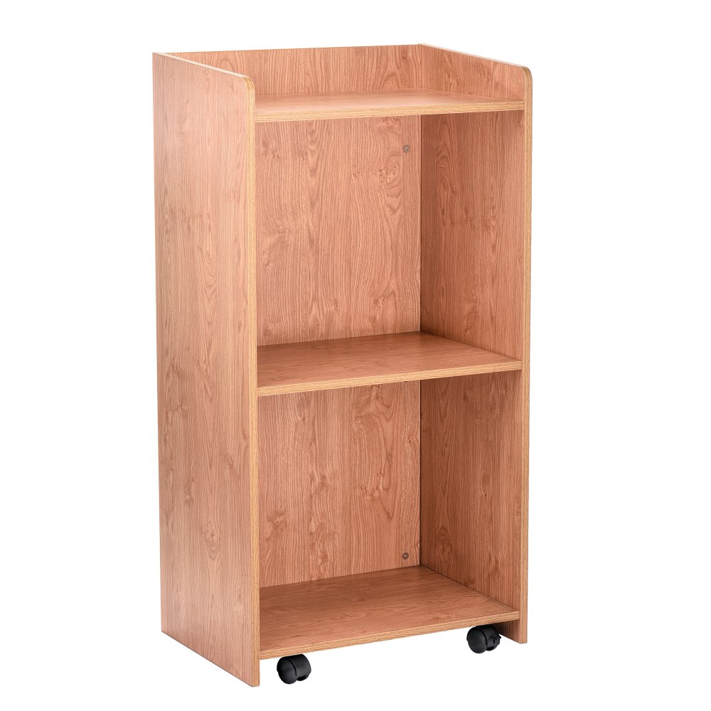 Alpine AdirOffice Mobile Presentation Floor Lectern Stand With Shelves, 46inH x 24inW x 17inD, Medium Oak MPN:ADI661-07-MEO