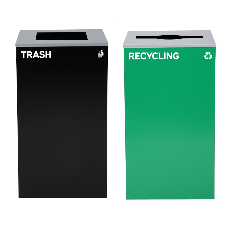 Alpine Industries Stainless-Steel Open Top Mixed Recycling And Trash Can Set With Square And Mixed Lids, 29 Gallons, Black/Green - ALP4450-BLK-KIT12 MPN:ALP4450-BLK-KIT12