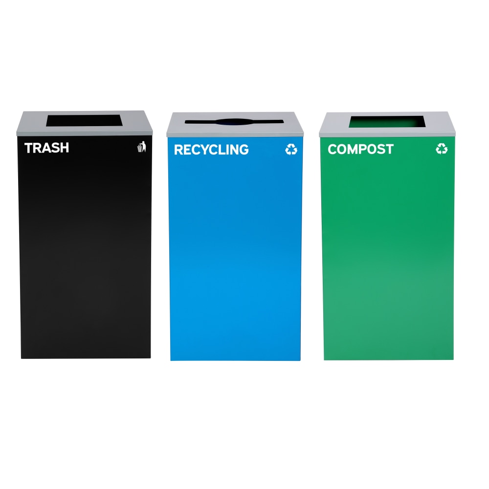 Alpine Industries Stainless-Steel Open Top Mixed Recycling, Compost And Trash Can Set, 29 Gallons, Black/Blue/Greenns - ALP4450-BLK-KIT18 MPN:ALP4450-BLK-KIT18