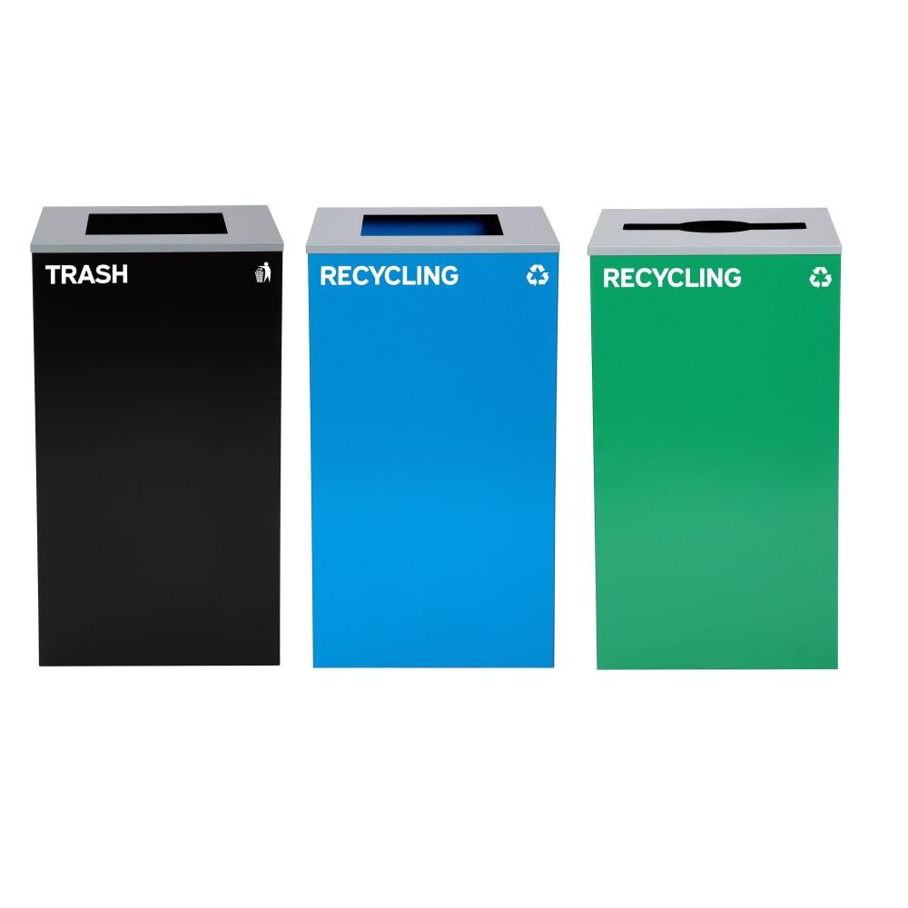 Alpine Industries Stainless-Steel Open Top Mixed Recycling And Trash Can Set, 29 Gallons, Black/Blue/Green - ALP4450-BLK-KIT21 MPN:ALP4450-BLK-KIT21