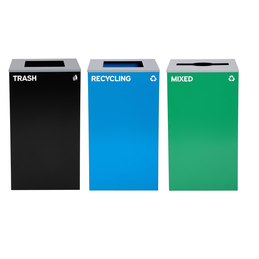 Alpine Industries Stainless-Steel Open Top Mixed, Recycling And Trash Can Set, 29 Gallons Black/Blue/Green - ALP4450-BLK-KIT22 MPN:ALP4450-BLK-KIT22