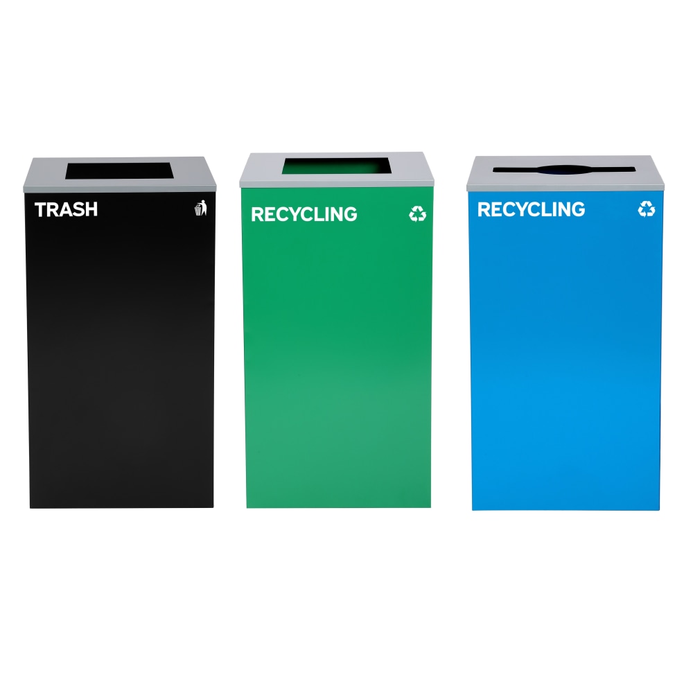 Alpine Industries Stainless-Steel Open Top Mixed Recycling And Trash Can Set, 29 Gallons, Black/Blue/Green - ALP4450-BLK-KIT26 MPN:ALP4450-BLK-KIT26