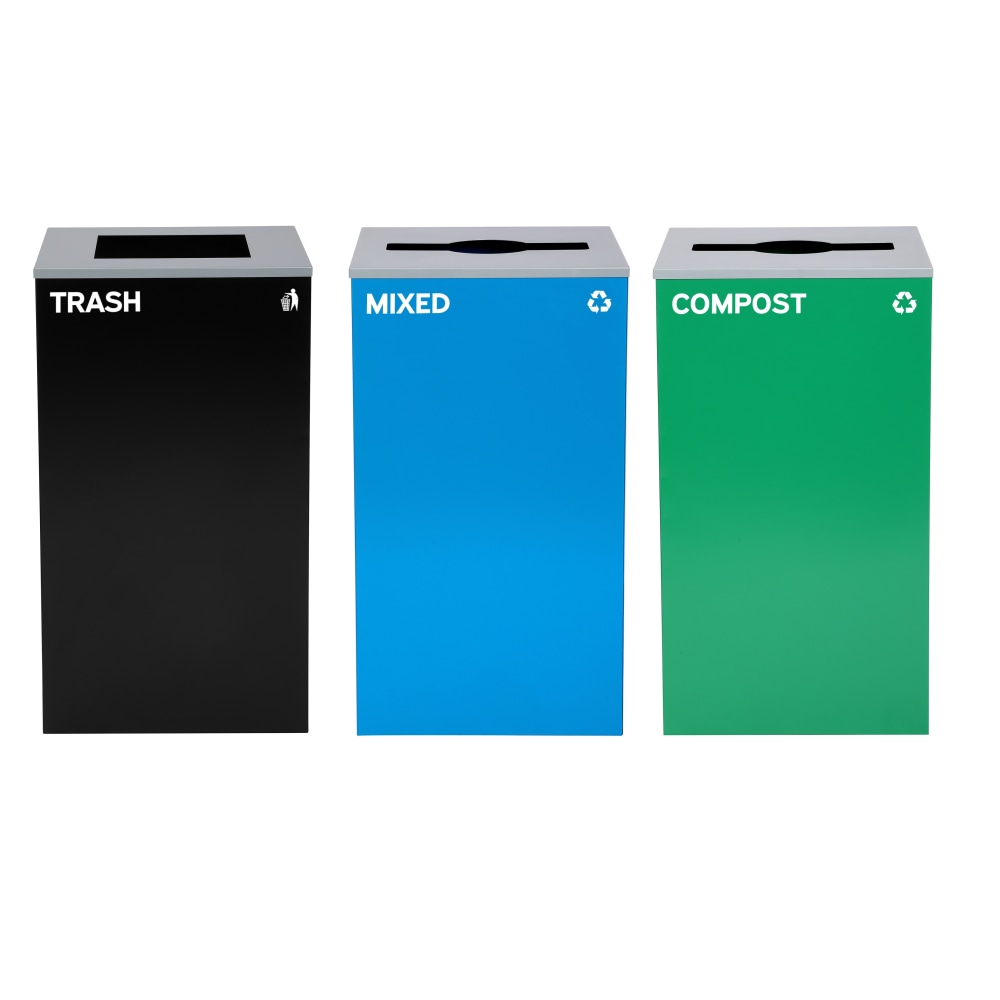 Alpine Industries Stainless-Steel Open Top Mixed Recycling, Compost And Trash Can Set, 29 Gallons Black/Blue/Green - ALP4450-BLK-KIT28 MPN:ALP4450-BLK-KIT28