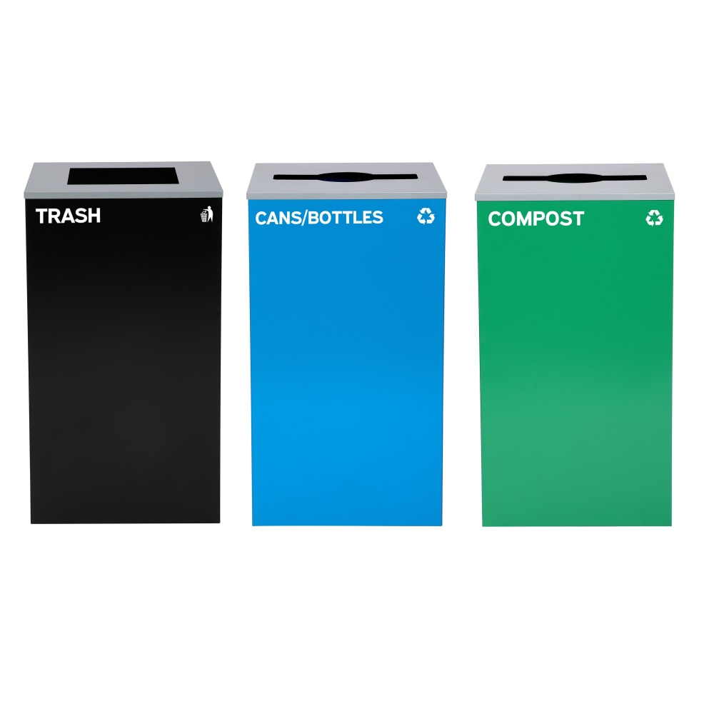 Alpine Industries Stainless-Steel Open Top Cans/Bottles Recycling, Compost And Trash Can Set, 29 Gallons, Black/Blue/Green - ALP4450-BLK-KIT29 MPN:ALP4450-BLK-KIT29
