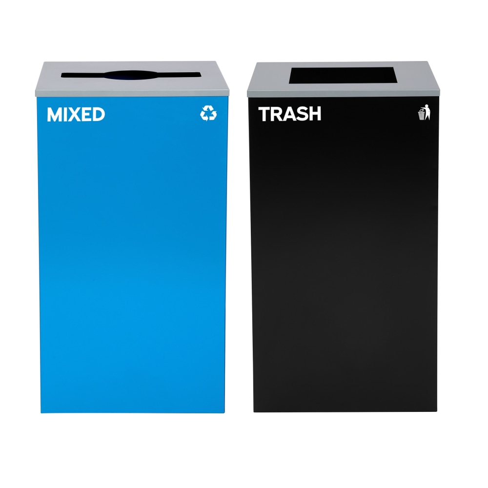 Alpine Industries Stainless-Steel Open Top Mixed Recycling And Trash Can Set, 29 Gallons, Black/Blue - ALP4450-BLK-KIT3 MPN:ALP4450-BLK-KIT3