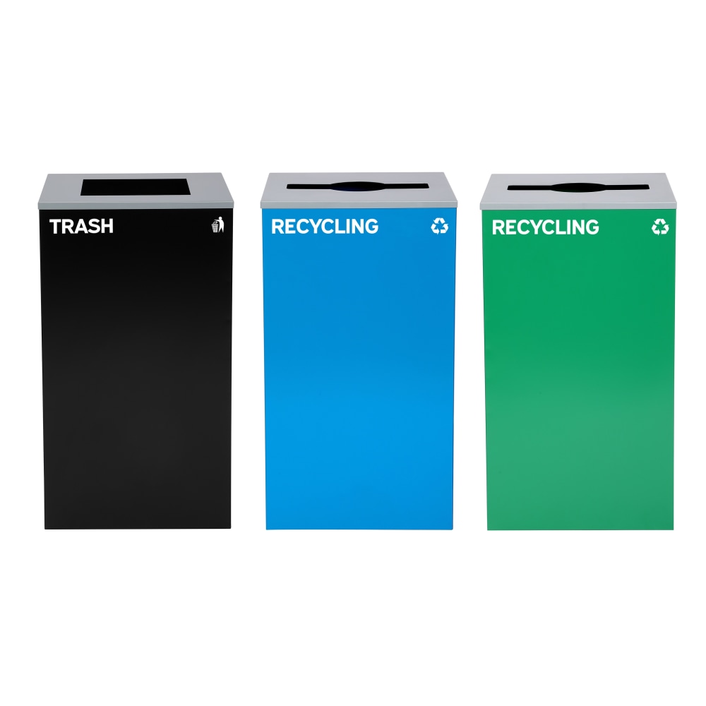 Alpine Industries Stainless-Steel Open Top Mixed Recycling And Trash Can Set, 29 Gallons, Black/Blue/Green - ALP4450-BLK-KIT30 MPN:ALP4450-BLK-KIT30