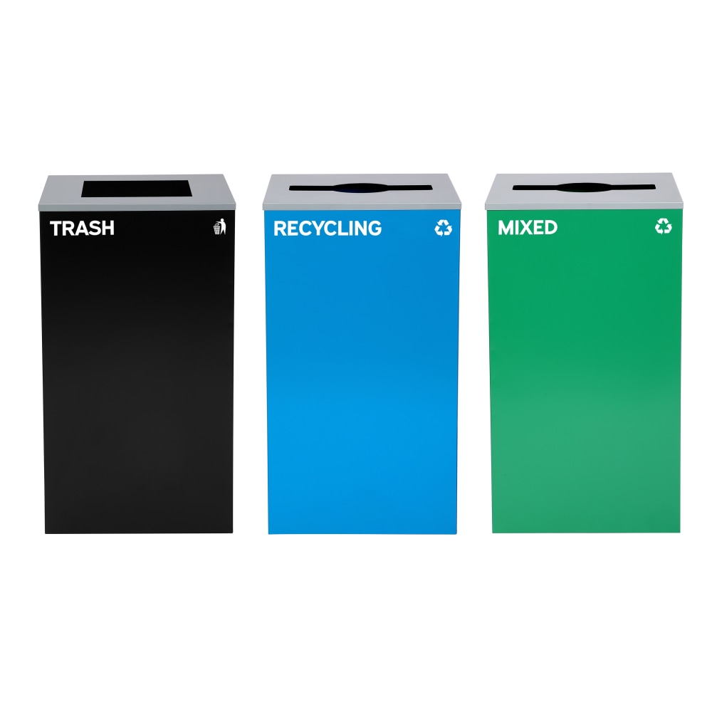 Alpine Industries Stainless-Steel Open Top Mixed, Recycling And Trash Can Set, 29 Gallons Black/Blue/Green - ALP4450-BLK-KIT31 MPN:ALP4450-BLK-KIT31