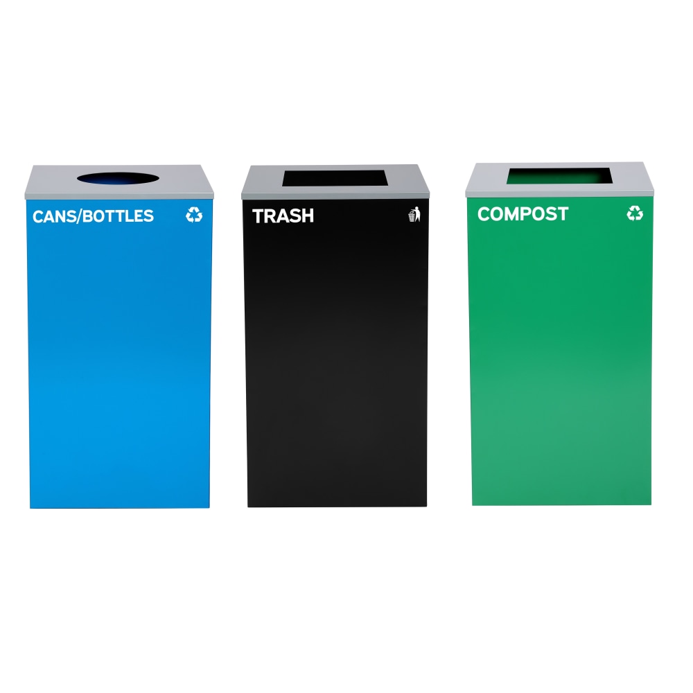 Alpine Industries Stainless-Steel Open Top Cans/Bottles Recycling, Compost And Trash Can Set, 29 Gallons, Black/Blue/Green - ALP4450-BLK-KIT34 MPN:ALP4450-BLK-KIT34